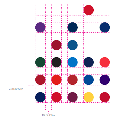 Dot placement in logo outlining size and space between them.