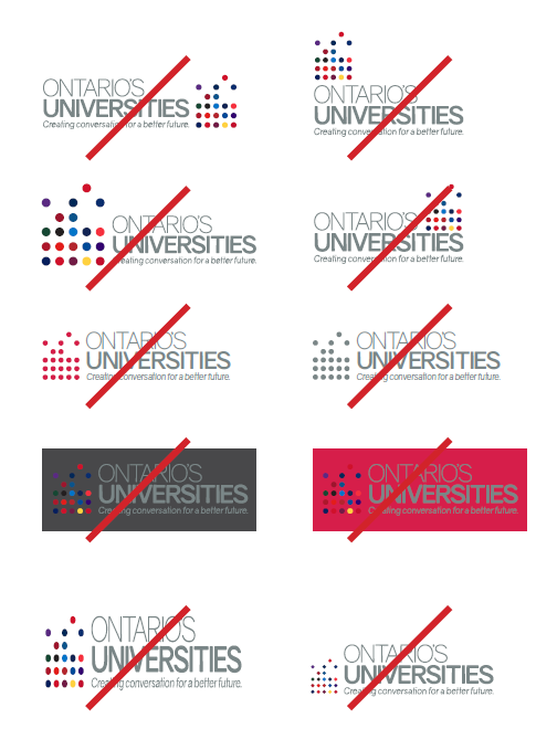 Examples of incorrect usage of the Ontario Universities logo