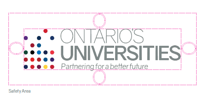 Spacing around the Ontario Universities logo should equal the size of the "O"