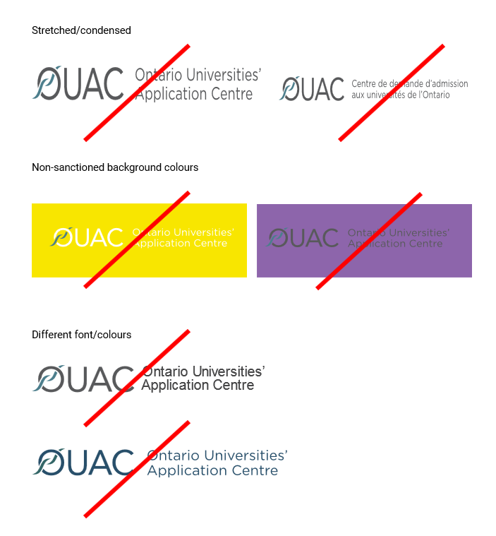 Examples of incorrect uses of the OUAC logo