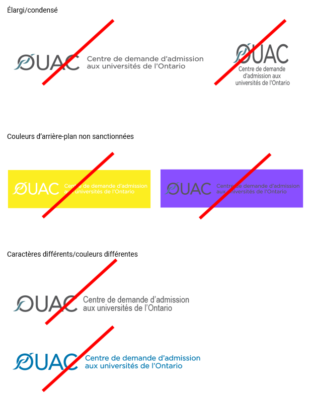 Examples of incorrect uses of the OUAC logo